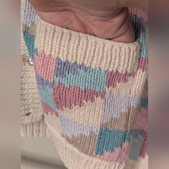 Vintage Robert Scott Ltd Handknit Patchwork Multicolor Cotton Grandpa Cardigan - Picture 2 of 6